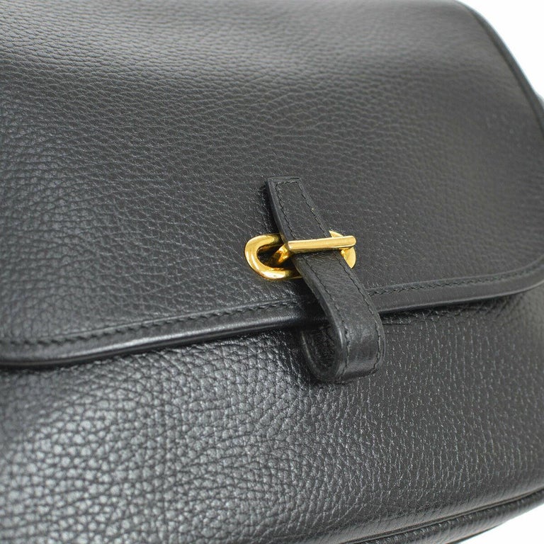 Hermes Black Leather Gold Evening Adjustable Strap Saddle Flap Shoulder Bag For Sale at 1stdibs