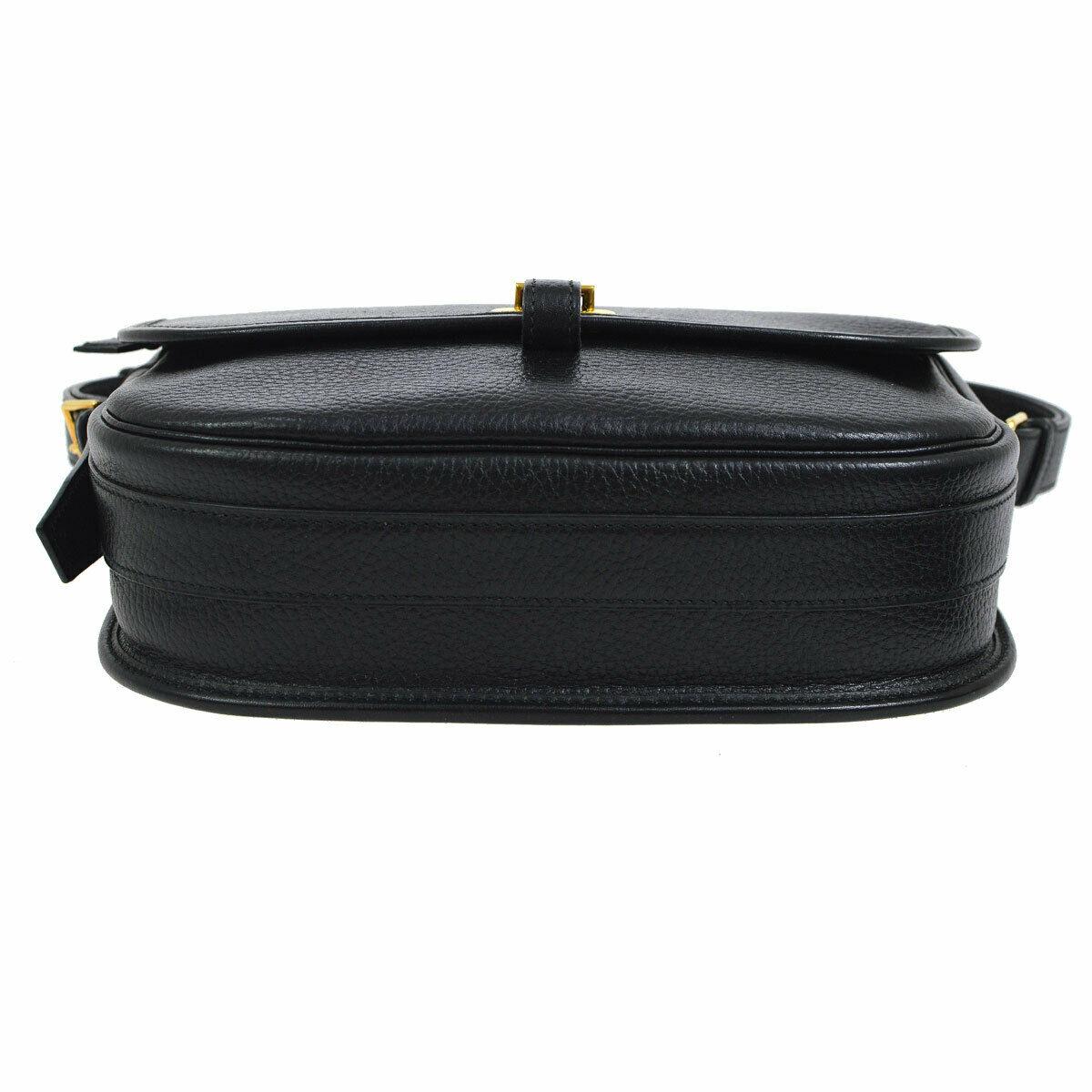 Women's Hermes Black Leather Gold Evening Adjustable Strap Saddle Flap Shoulder Bag