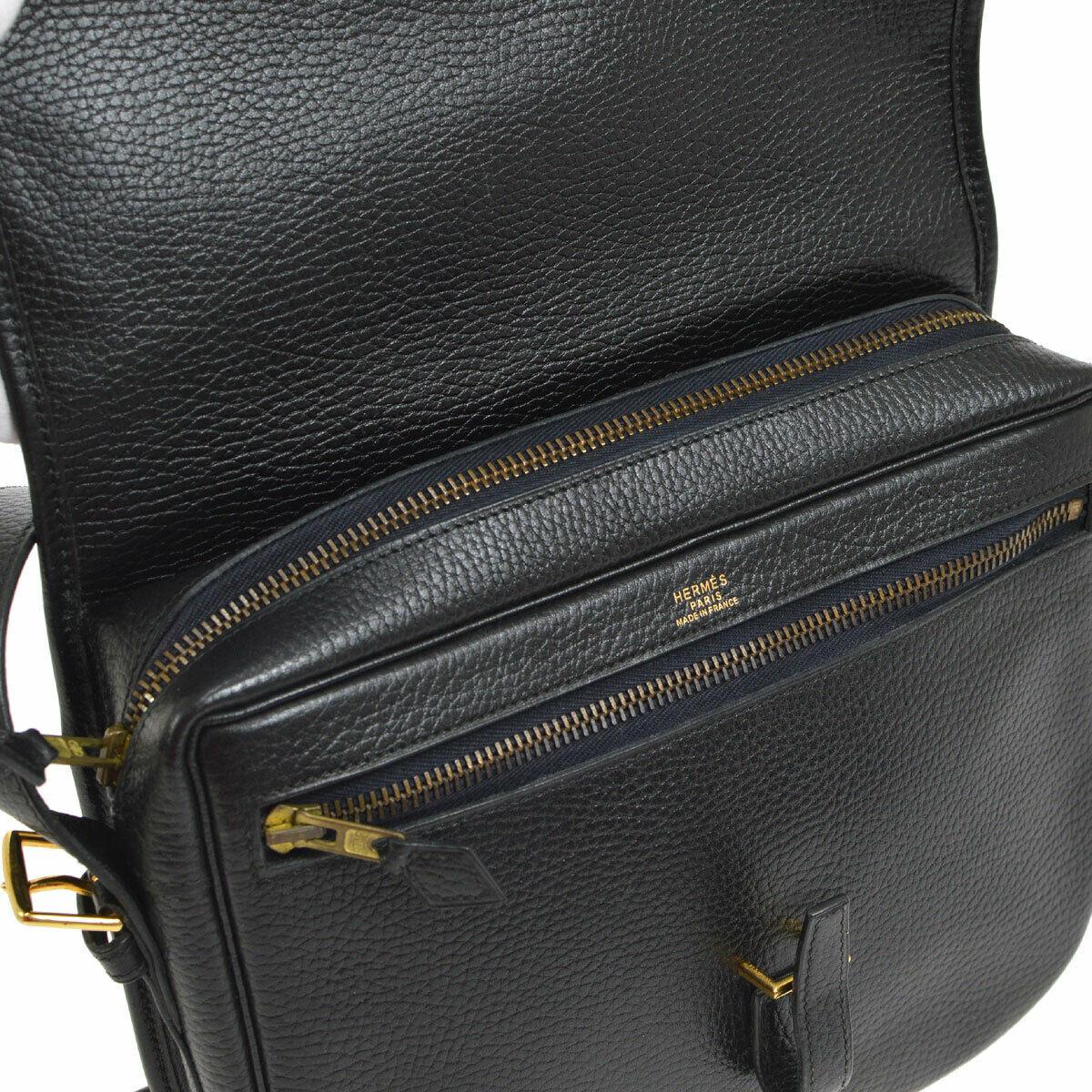 Hermes Black Leather Gold Evening Adjustable Strap Saddle Flap Shoulder Bag 2