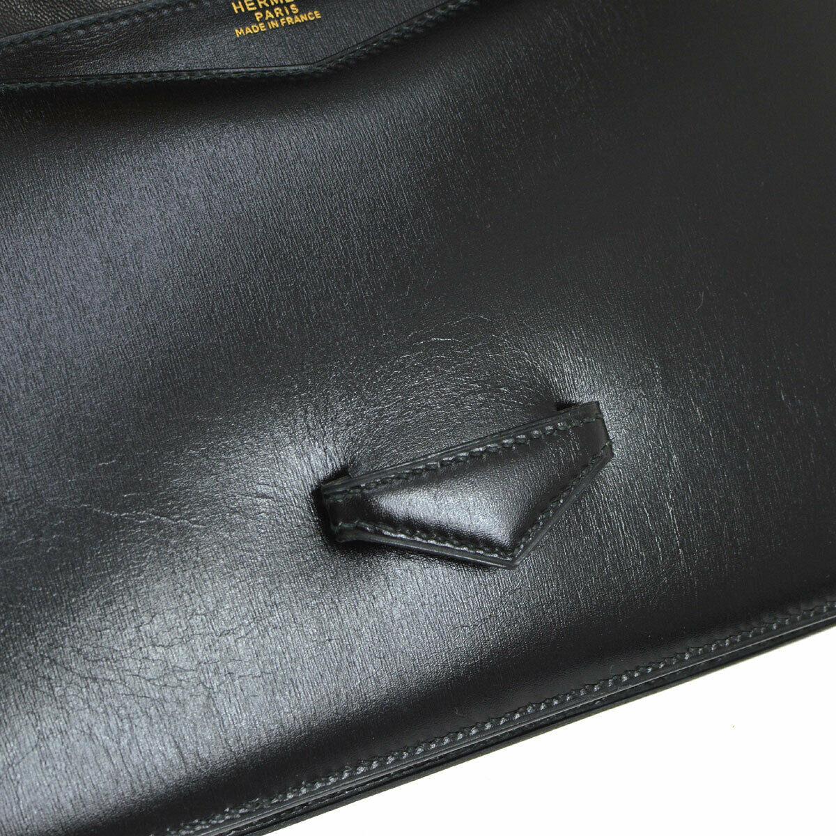 Hermes Black Leather Gold Evening Envelope Clutch Flap Bag In Good Condition In Chicago, IL