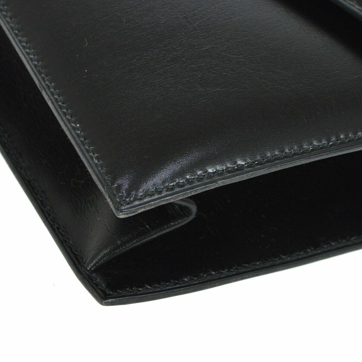 Hermes Black Leather Gold Evening Envelope Clutch Flap Bag 1