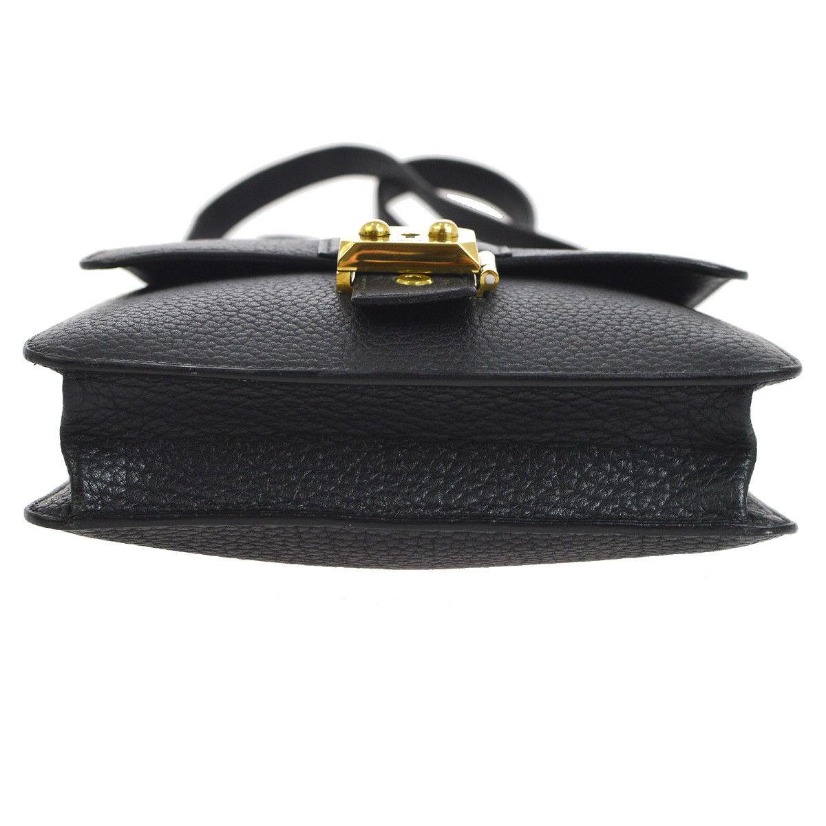 Women's Hermes Black Leather Gold Flip Lock Buckle Evening Top Handle Shoulder Flap Bag