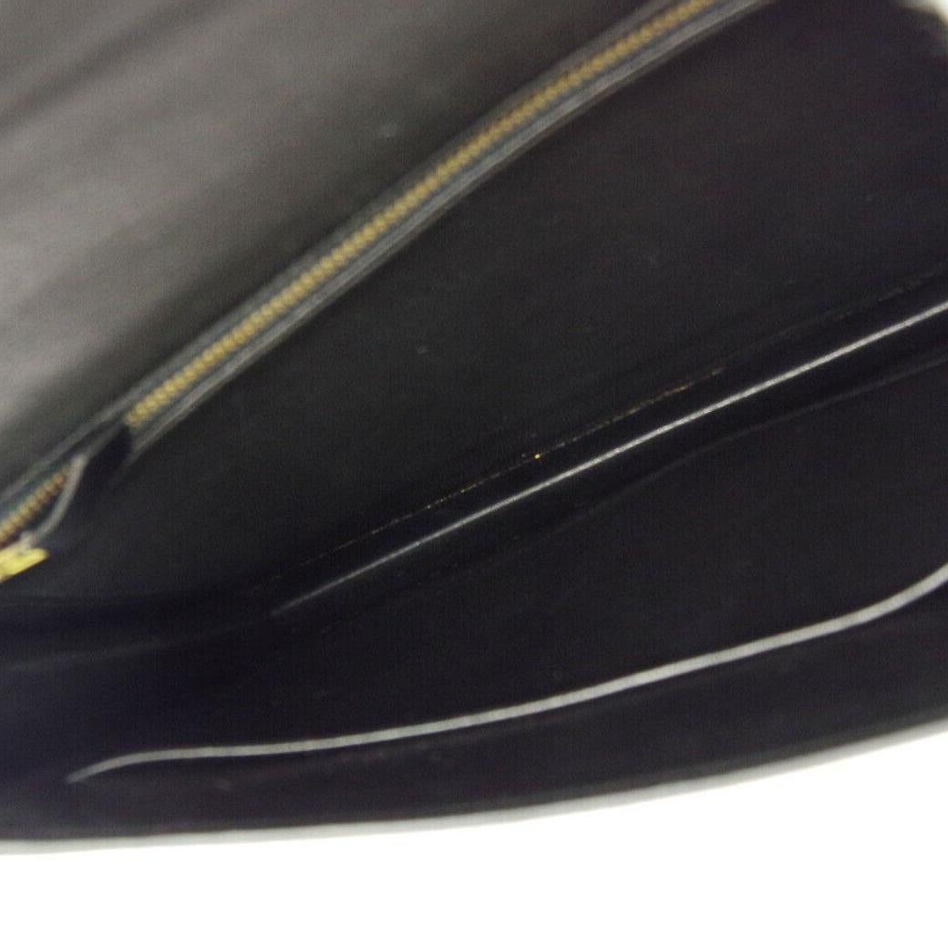 Hermes Black Leather Gold 'H' Logo 2 in 1 Clutch Envelope Shoulder Bag in Box  1