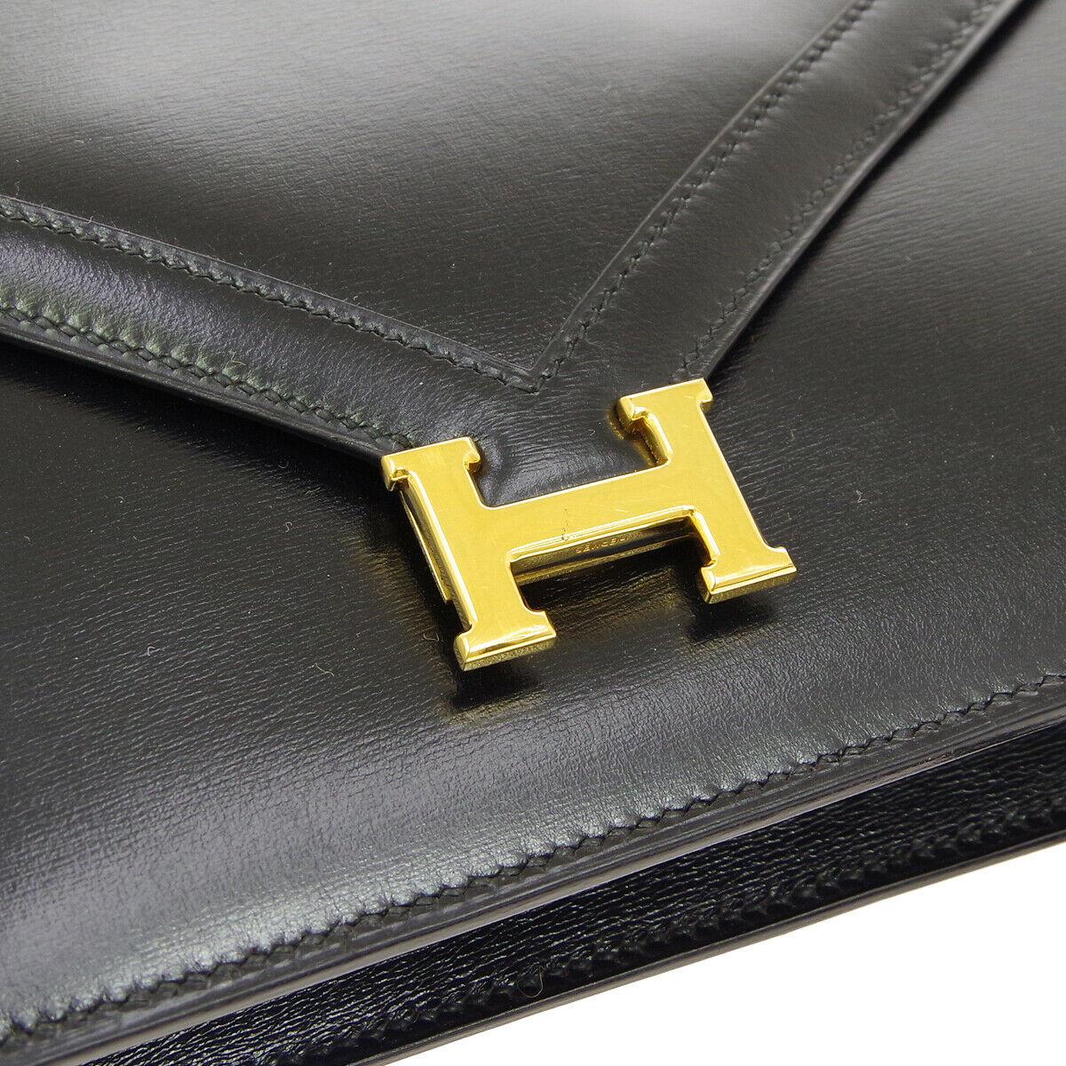 Hermes Black Leather Gold 'H