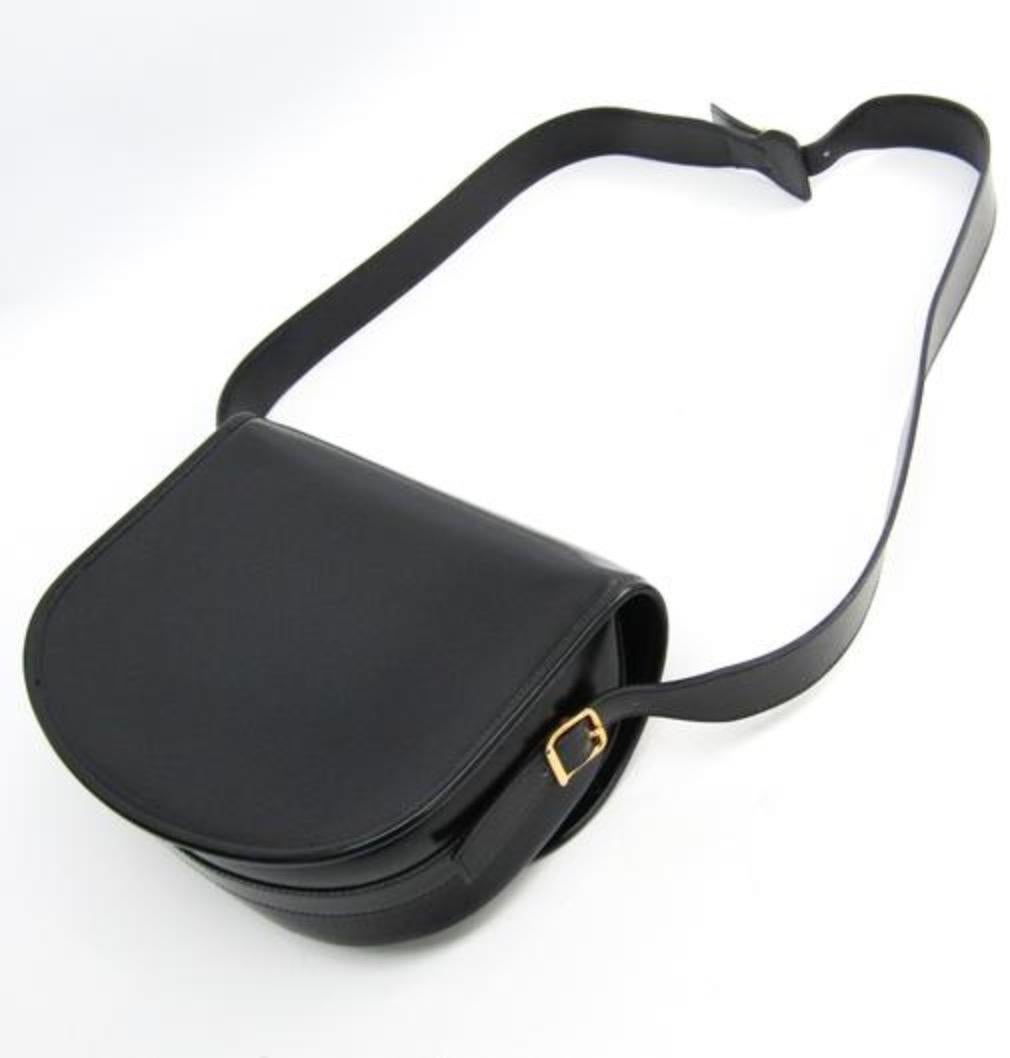 Women's Hermes Black Leather Gold Hobo Carryall Evening Top HandleShoulder Flap Bag II