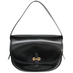 Hermes Black Leather Gold Hobo Carryall Evening Top HandleShoulder Flap Bag II
