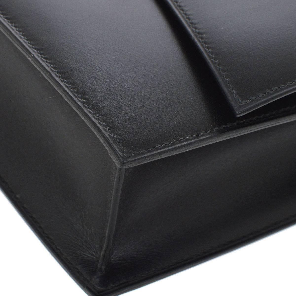 Hermes Black Leather Gold Kelly Style Flip Lock Top Handle Satchel Bag in Box 1