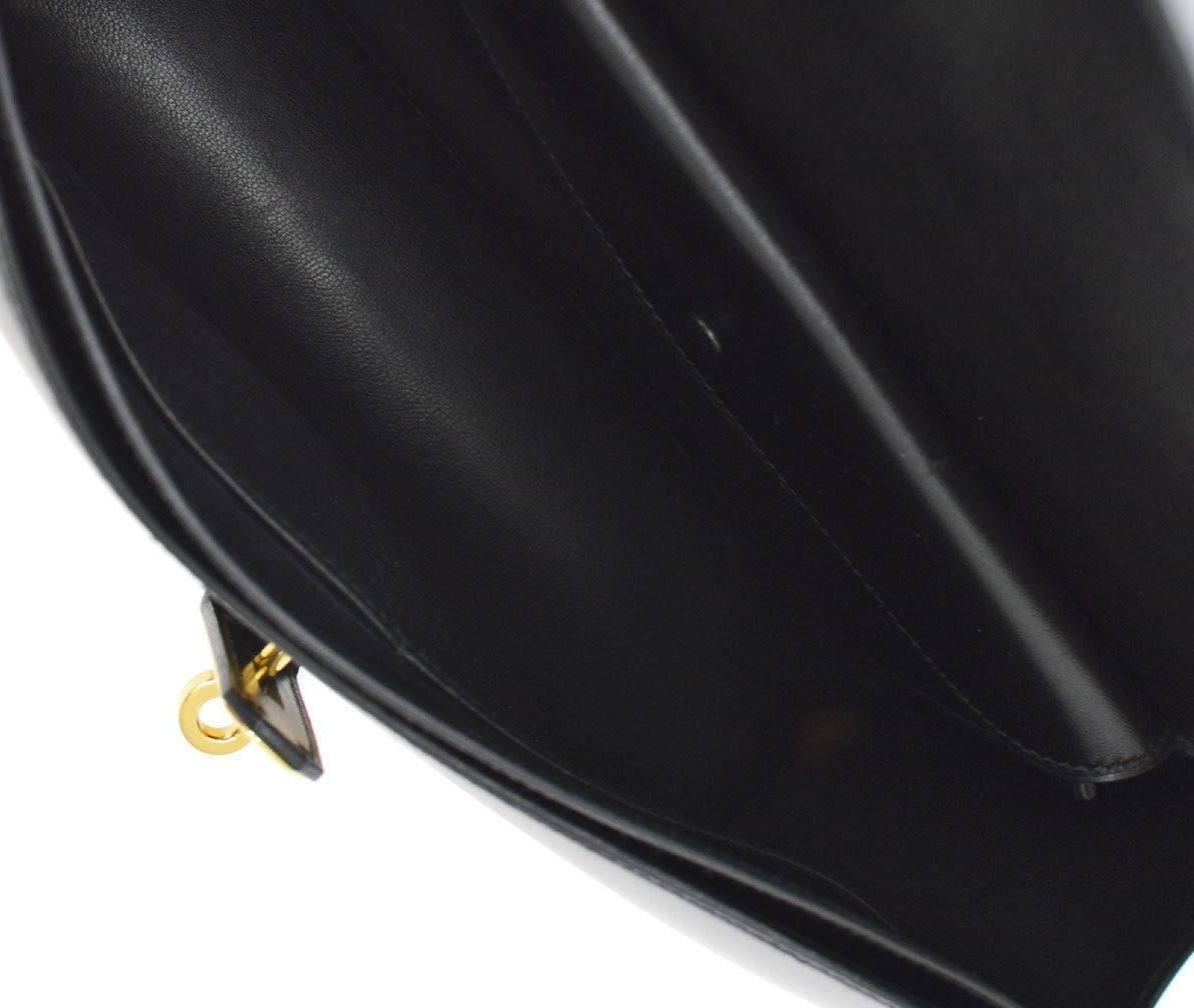 Hermes Black Leather Gold Kelly Style Flip Lock Top Handle Satchel Bag in Box 2