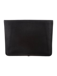 Hermes Black Leather Gold Large LapTop Business Envelope Clutch CarryAll Bag