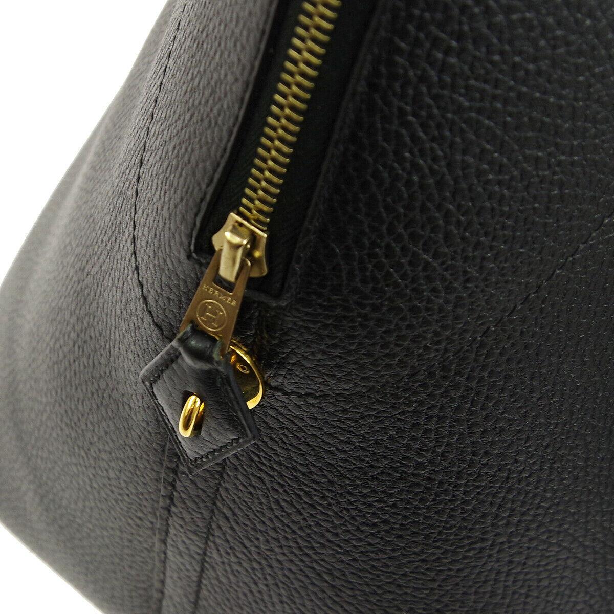 Women's Hermes Black Leather Gold Large Travel Carryall Top Handle Satchel Tote Bag