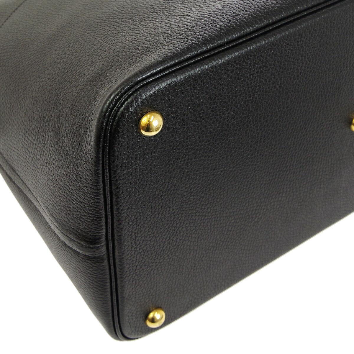 Hermes Black Leather Gold Large Travel Carryall Top Handle Satchel Tote Bag 2