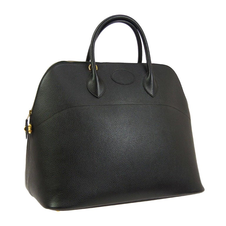 Hermes Black Leather Gold Large Travel Carryall Top Handle Satchel Tote ...