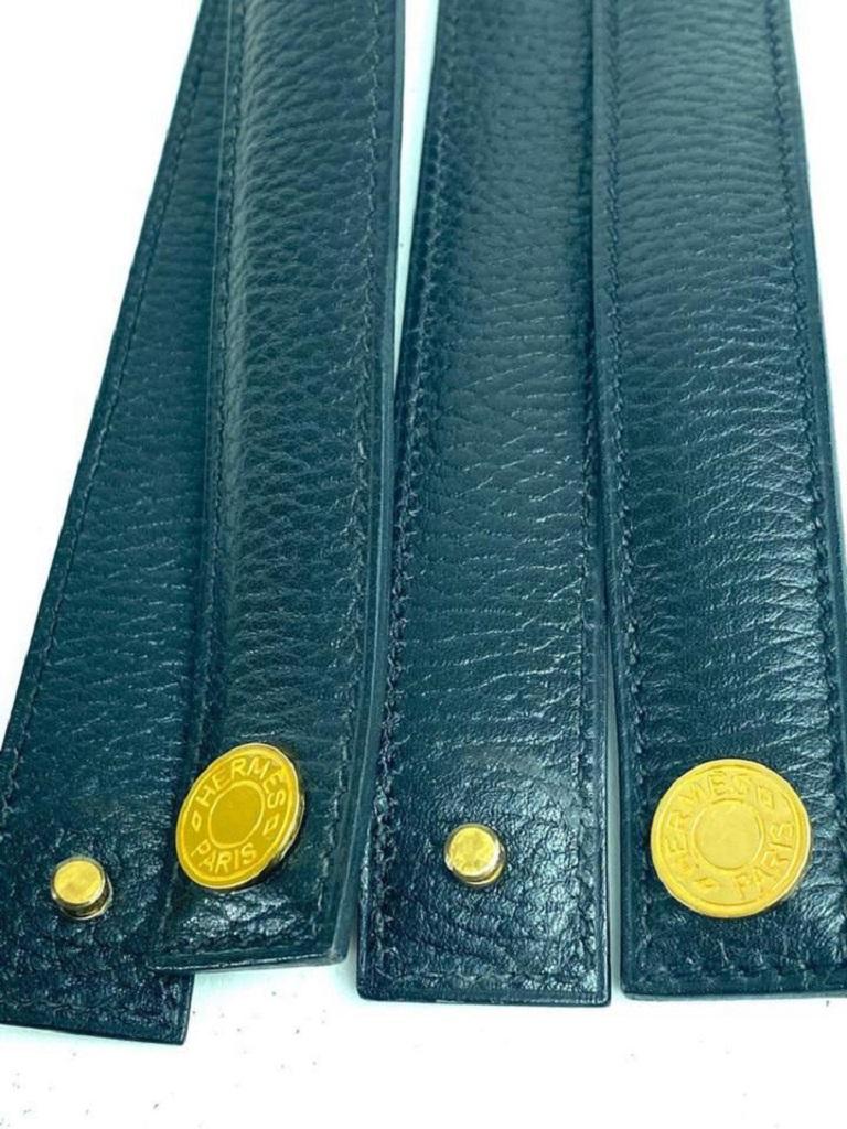 Hermès Black Leather Gold Logo Straps 2x Set 7her615 For Sale 5