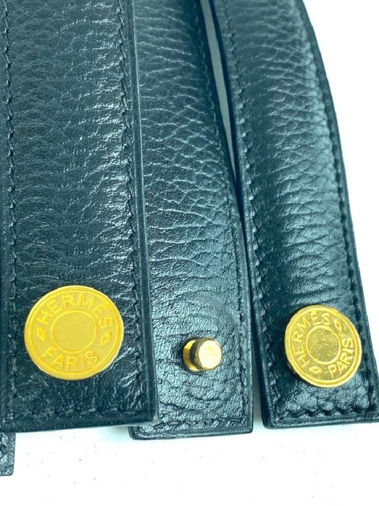 Women's Hermès Black Leather Gold Logo Straps 2x Set 7her615 For Sale