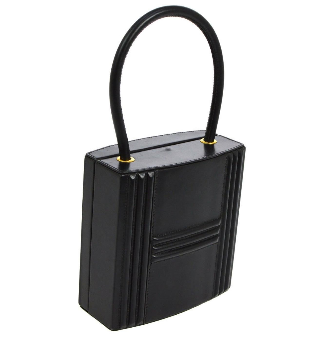 Hermes Black Leather Gold Pad Lock Small Mini Evening Top Handle Satchel Bag In Good Condition In Chicago, IL