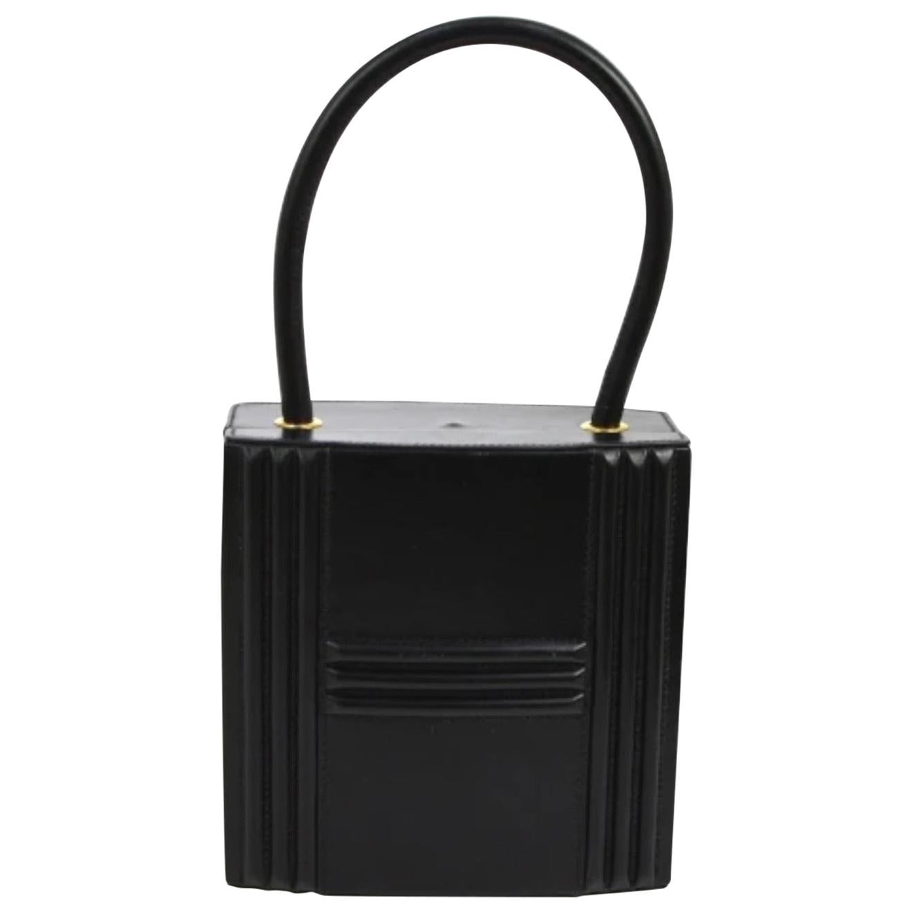 Hermes Black Leather Gold Pad Lock Small Mini Evening Top Handle Satchel Bag