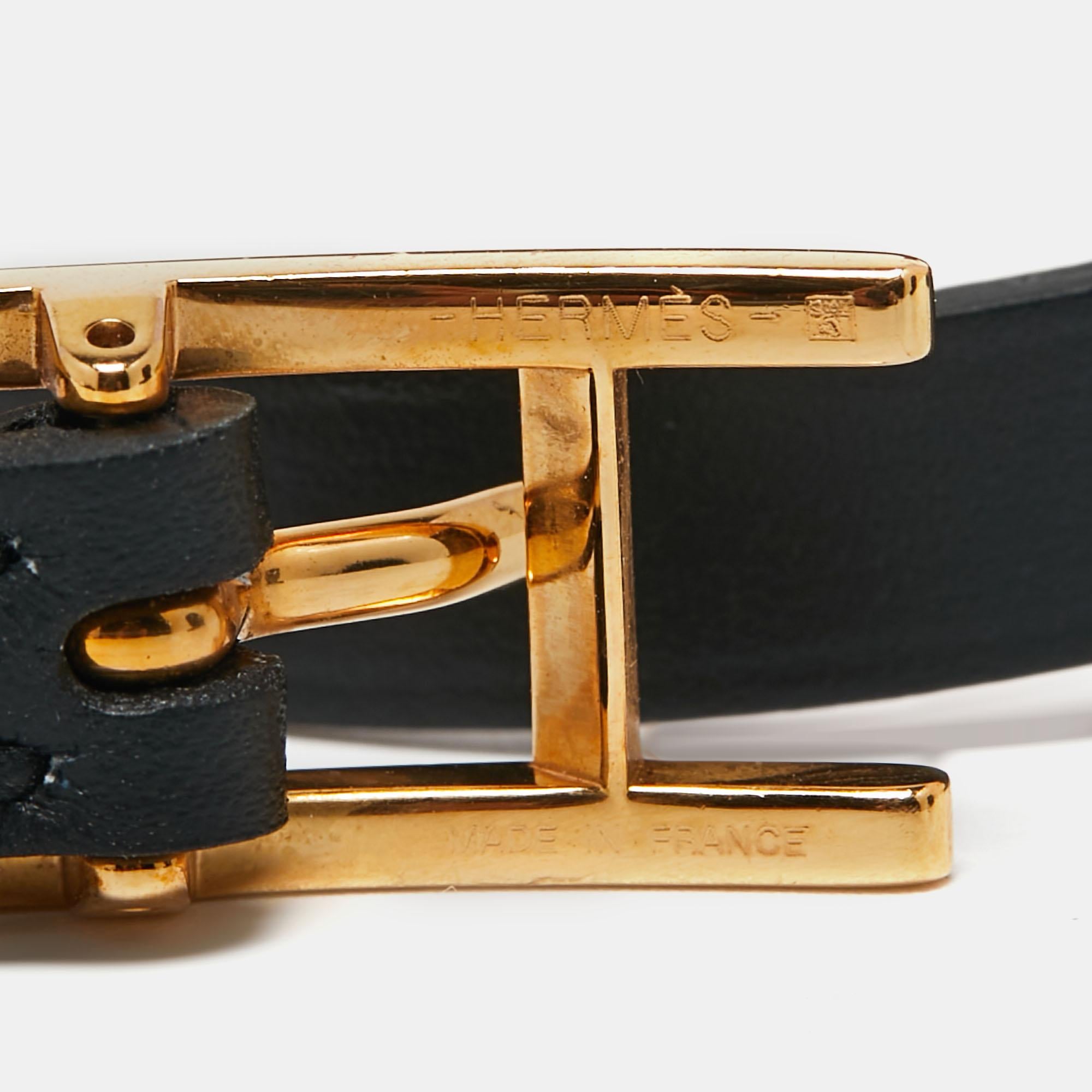 Women's Hermès Black Leather Gold Plated Hapi 3 Wrap Bracelet S