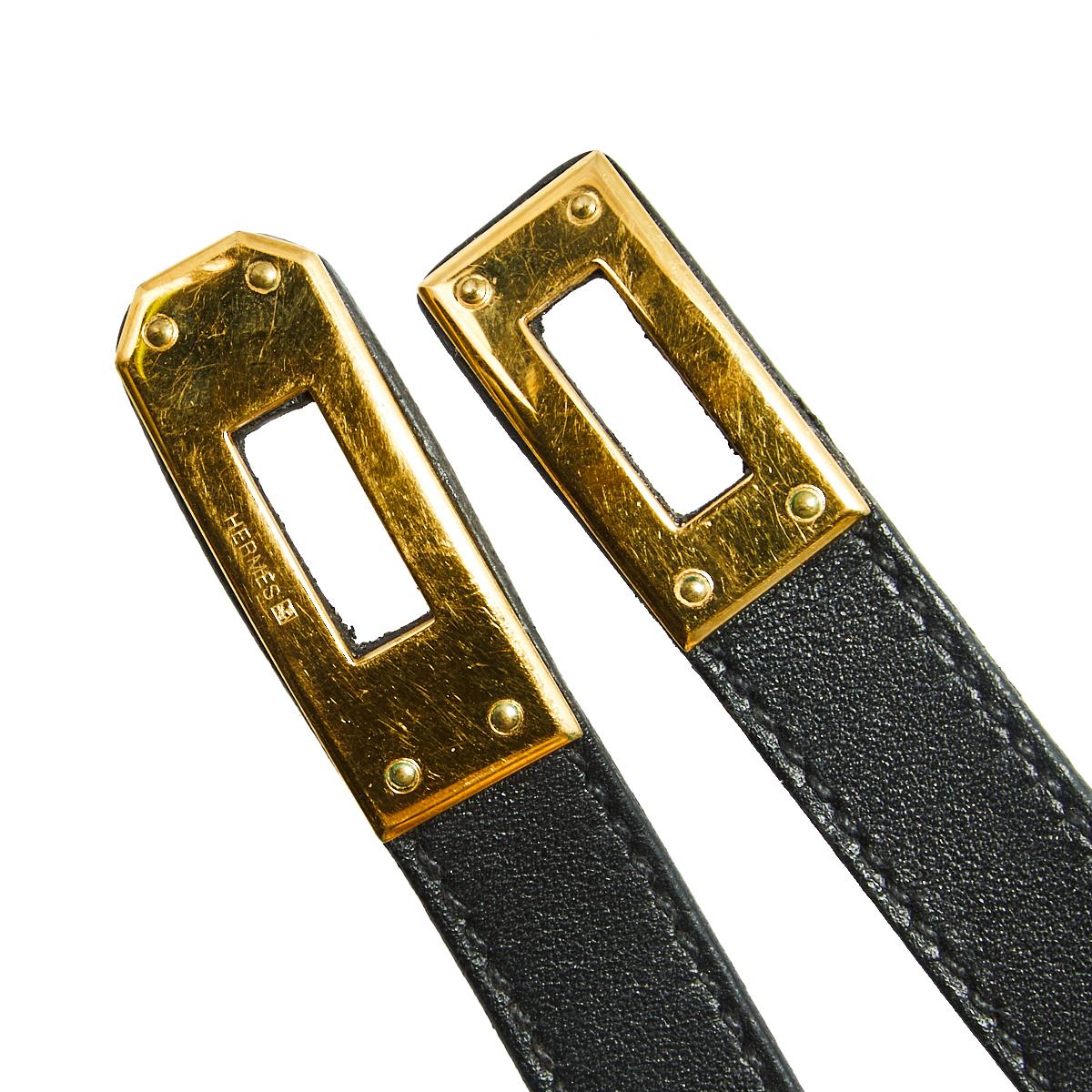 Hermès Black Leather Gold Plated Kelly Double Tour Bracelet S In Good Condition In Dubai, Al Qouz 2
