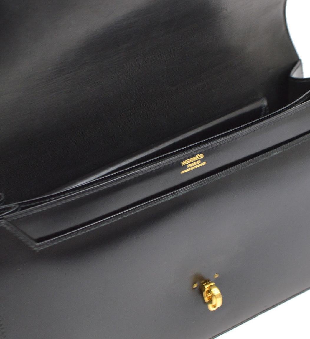 Hermes Black Leather Gold Rope Kelly Style Evening Top Handle Satchel Flap Bag 3