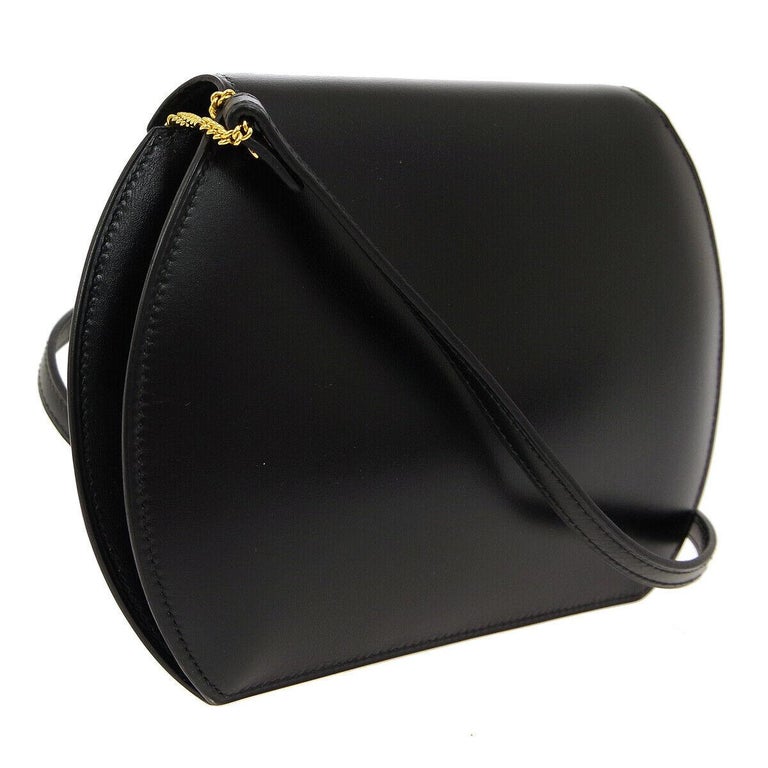 MINI ROUND BAG 8 IN BLACK GLOSSY CALFSKIN GOLD HARDWARE