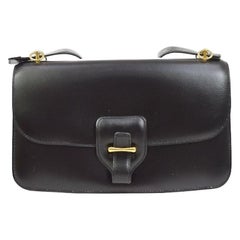 Hermes Black Leather Gold Saddle Fold In Flap Shoulder Bag in Box