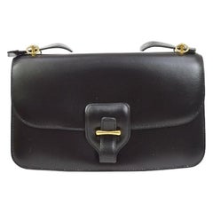 Hermes Black Leather Gold Saddle Fold In Flap Shoulder Bag in Box 