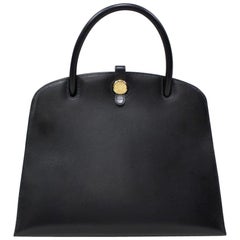 Hermes Black Leather Gold Sellier Top Handle Satchel Carryall Tote Bag in Box