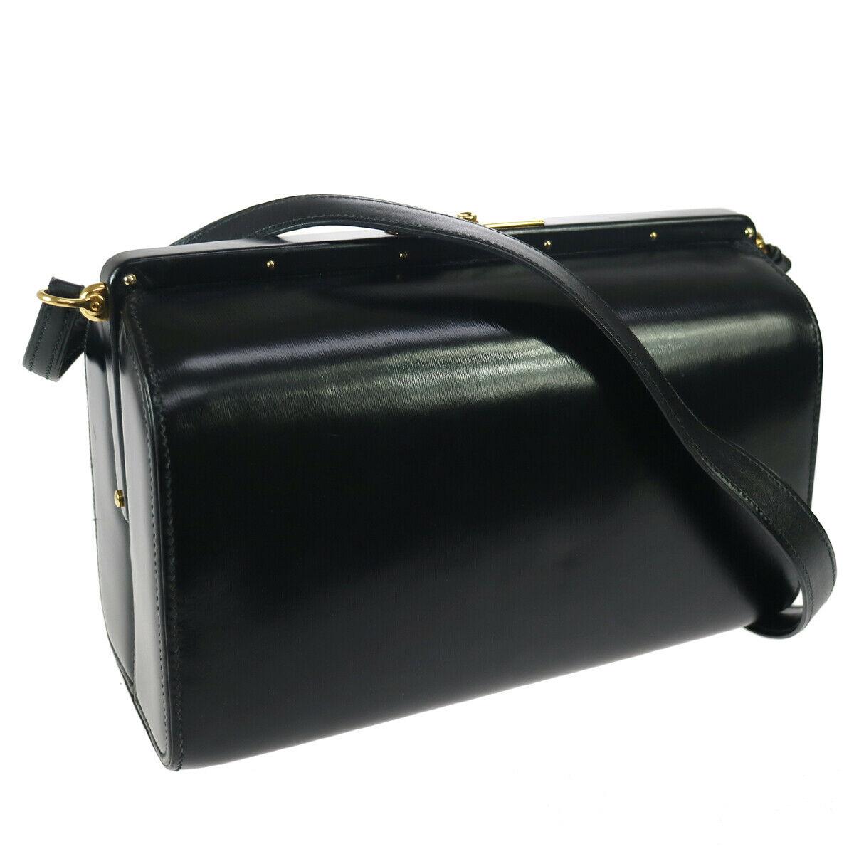 Hermes Black Leather Gold Stud Doctor Box Cylinder Shoulder Bag In Good Condition In Chicago, IL