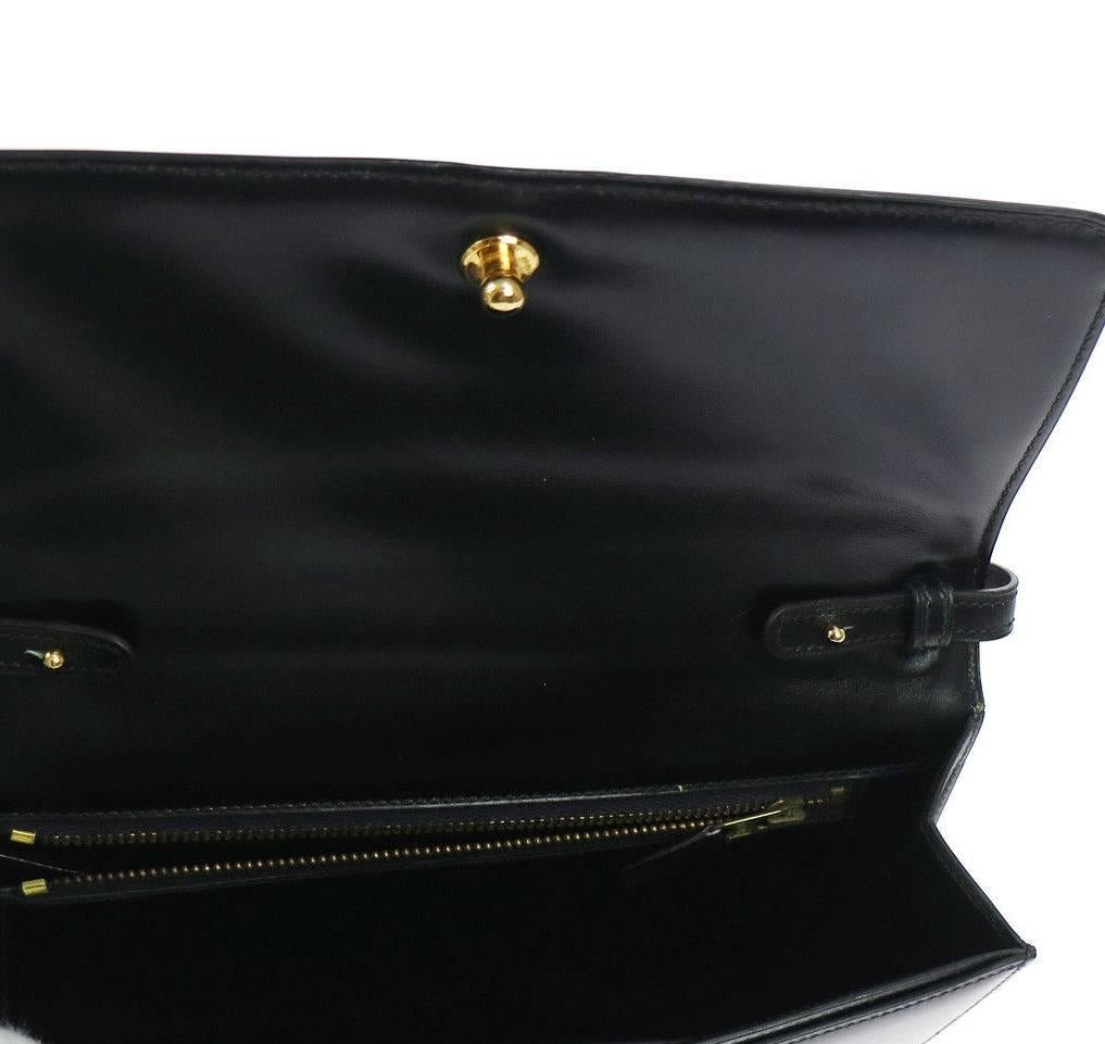Hermes Black Leather Gold Tassel 2 in 1 Evening Clutch Shoulder Flap Bag 1