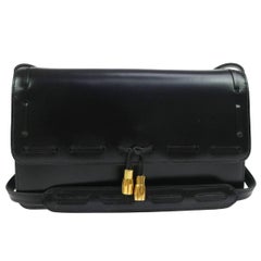 Hermes Black Leather Gold Tassel 2 in 1 Evening Clutch Shoulder Flap Bag