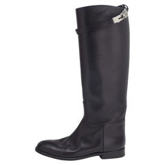 Hermes Black Leather H Jumping Knee Length Boots Size 38