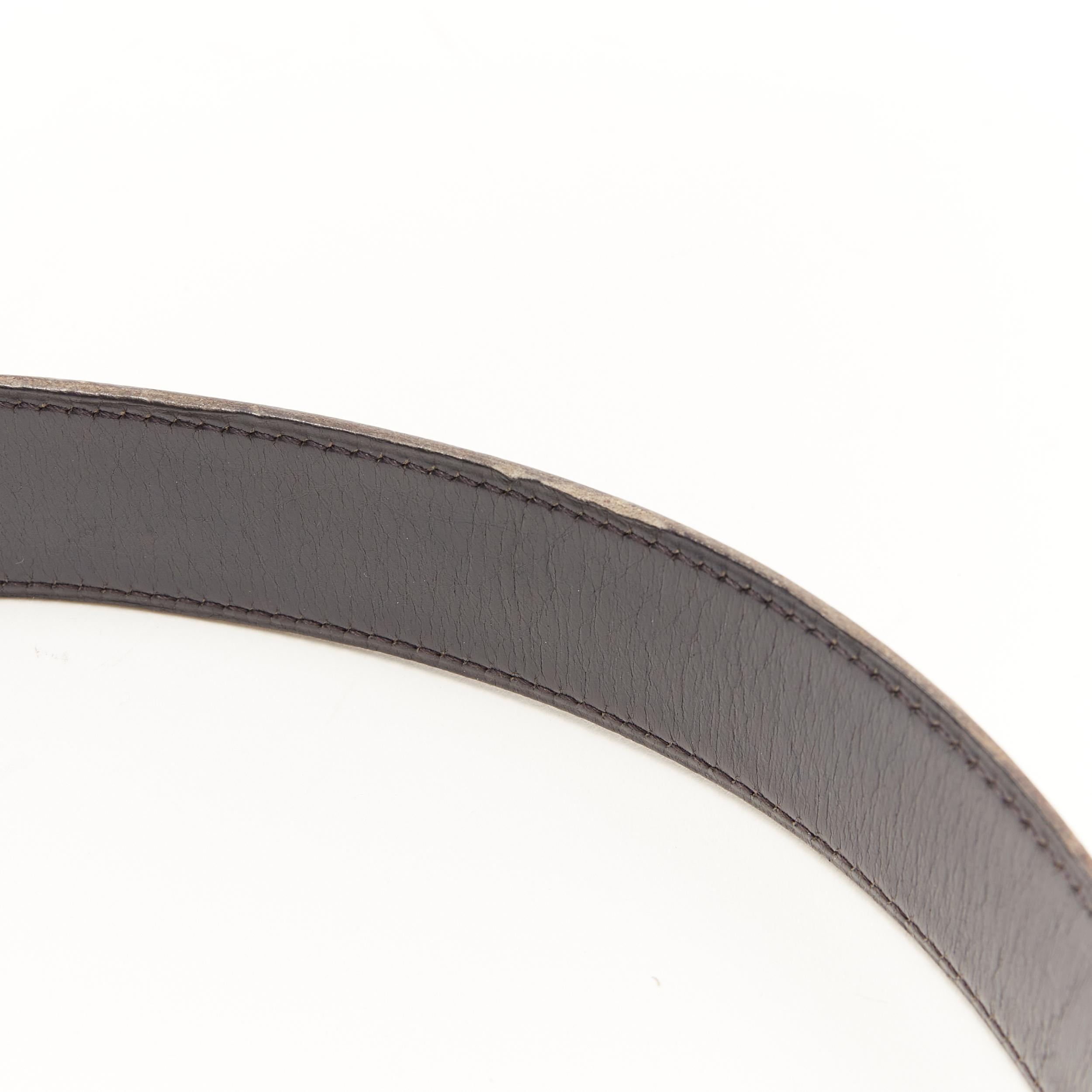 HERMES black leather hammered gold-tone H metal buckle leather belt FR 70 1
