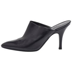 Hermes Black Leather Heel Mule Sandals Size 37