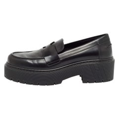 Hermès Schwarz Leder Hitch H Logo Loafers Größe 37