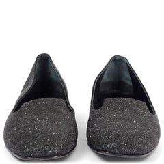HERMES black leather HOLLY GLITTER Loafers Shoes 37.5