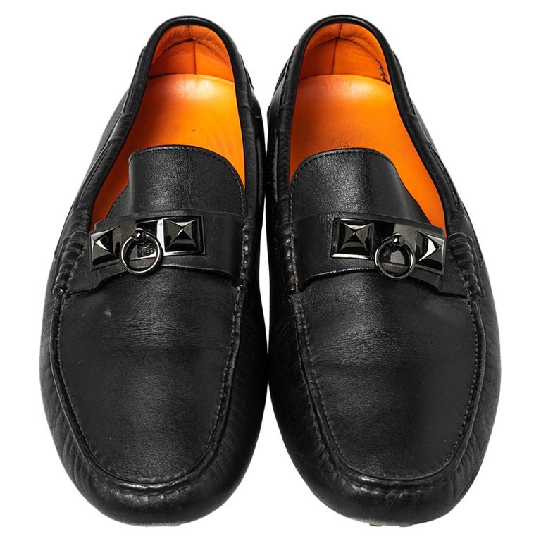 Hermes Black Leather Irving Slip On Loafers Size 41 For Sale at 1stDibs