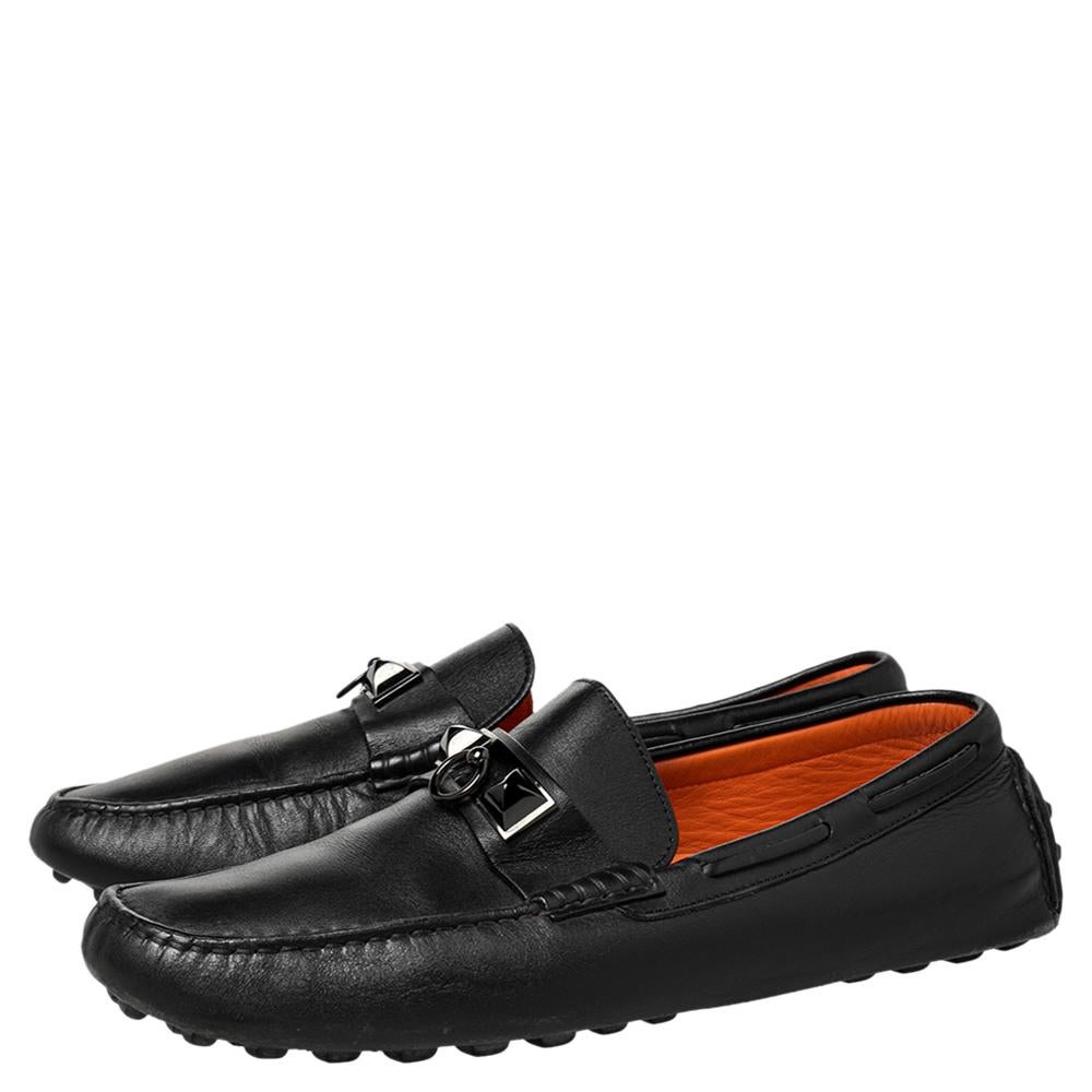 Men's Hermes Black Leather Irving Slip On Loafers Size 41