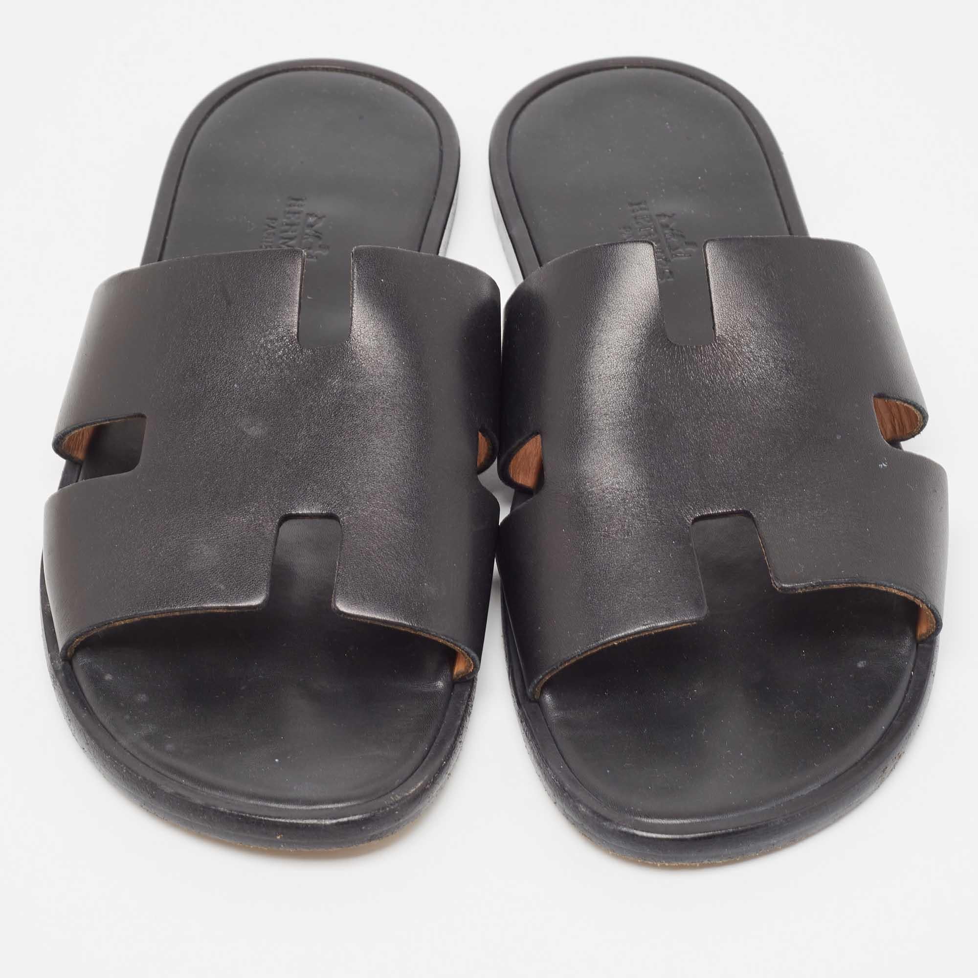 Men's Hermes Black Leather Izmir Sandals Size 41
