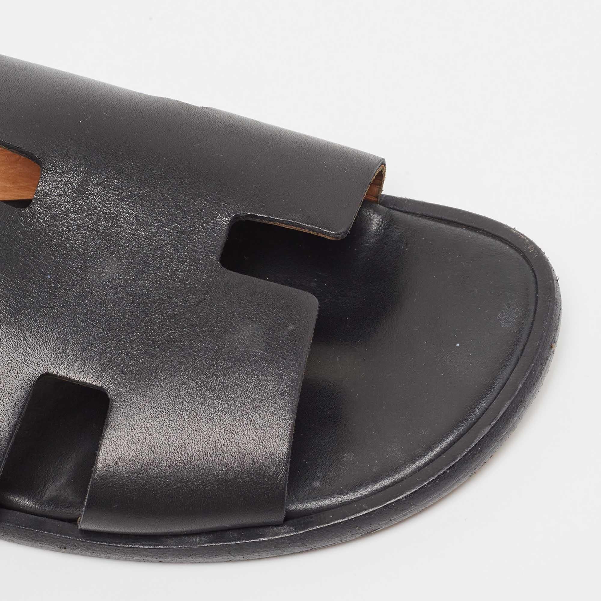 Hermes Black Leather Izmir Sandals Size 41 3