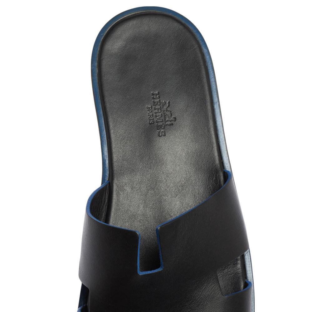 Hermès Black Leather Izmir Slide Flats Size 42.5 2