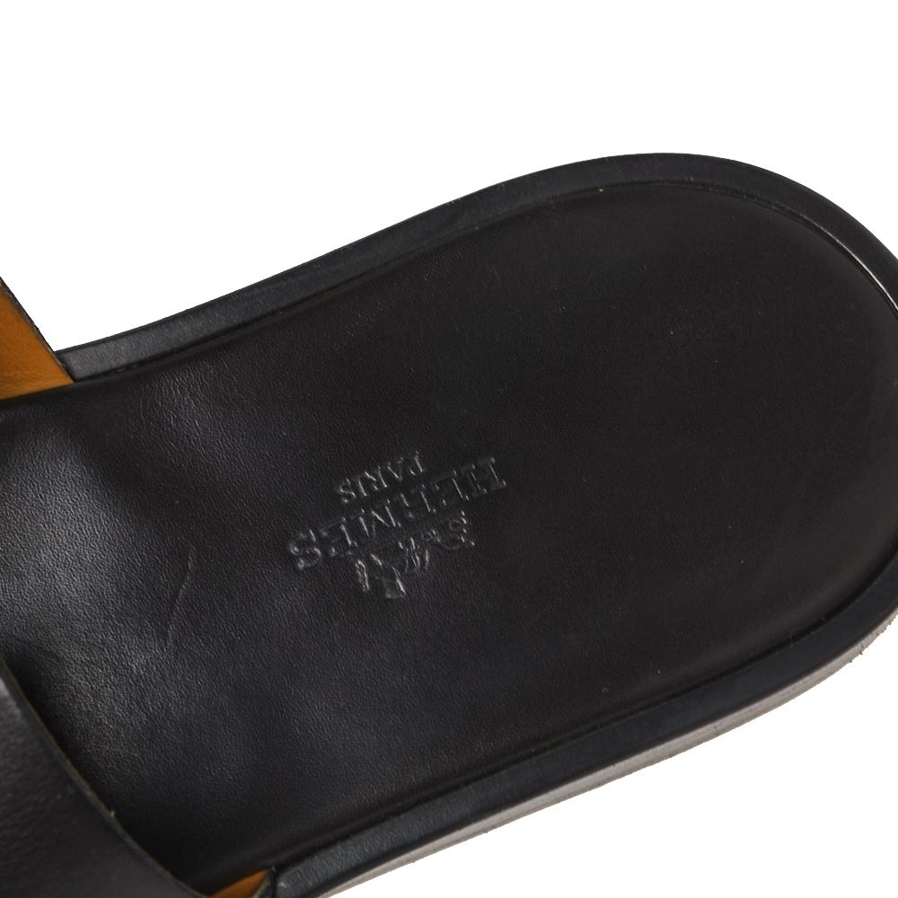 Men's Hermes Black Leather Izmir Slide Sandals Size 42