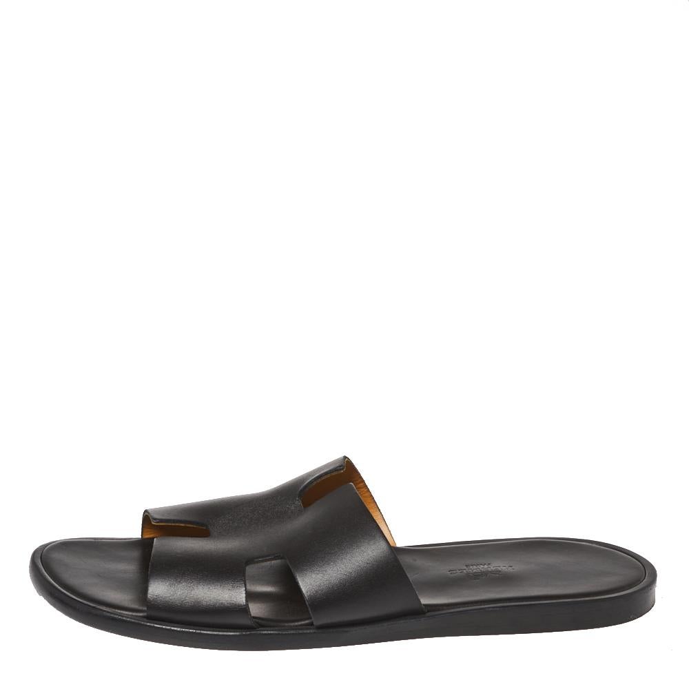 Hermes Black Leather Izmir Slide Sandals Size 42 1