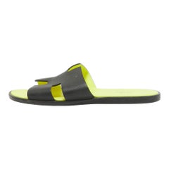 Hermes Black Leather Izmir Slides Size 44.5
