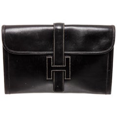 Hermes Black Leather Jige Clutch Bag