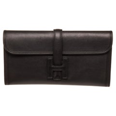 Vintage Hermes Black Leather Jige Elan Clutch Bag