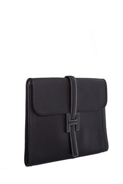 HERMES Black Leather Jige GM Clutch