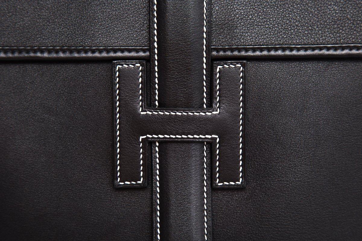 HERMES Black Leather Jige GM Clutch For Sale 4