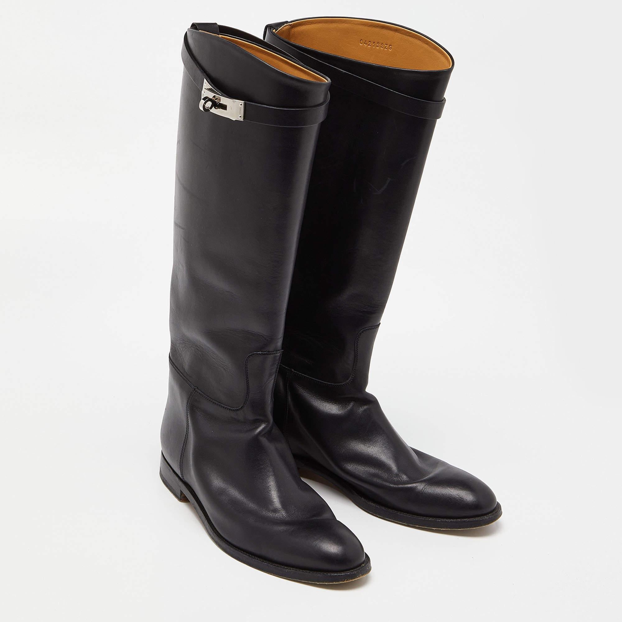  Hermes Black Leather Jumping Boots Size 40 In Good Condition In Dubai, Al Qouz 2