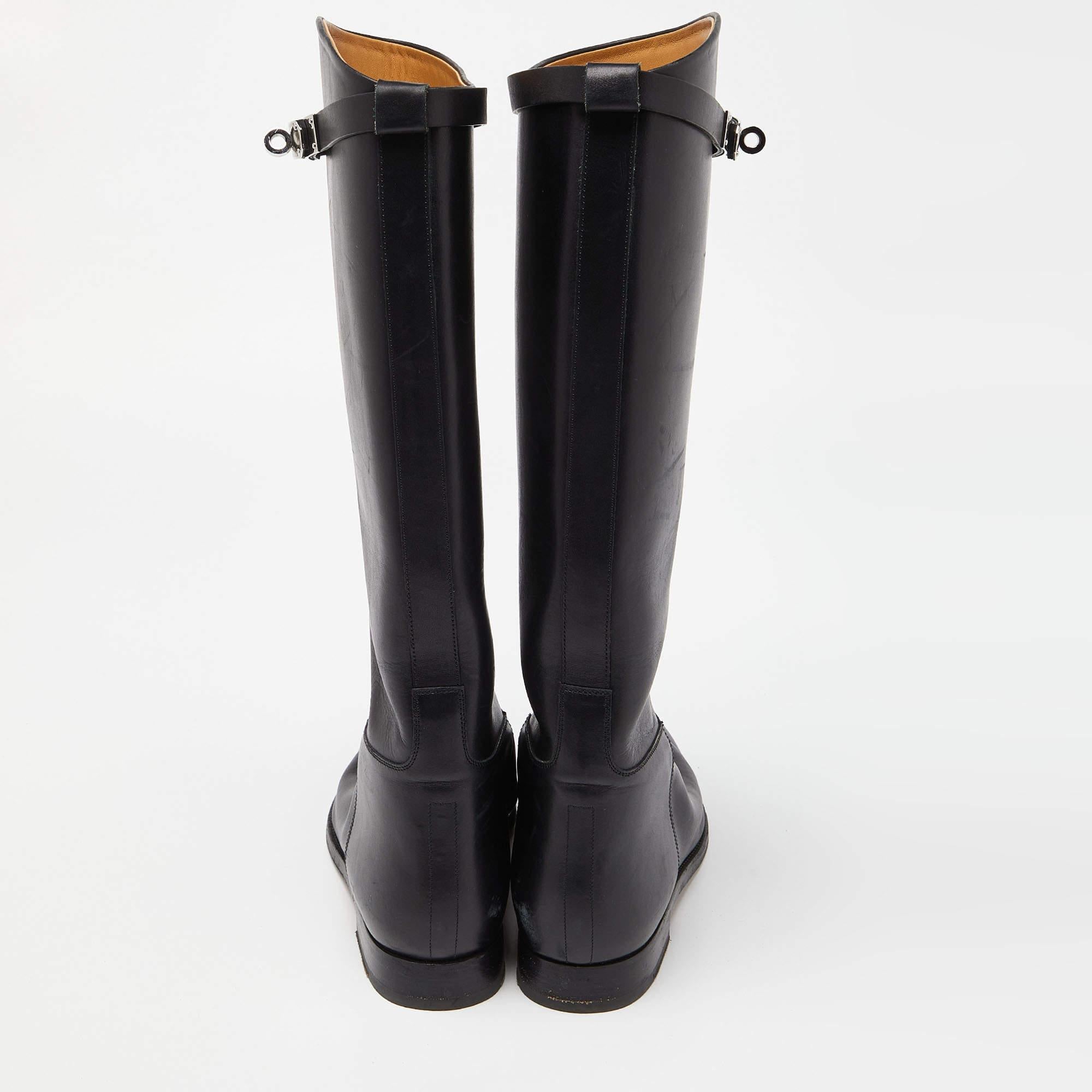 Women's  Hermes Black Leather Jumping Boots Size 40