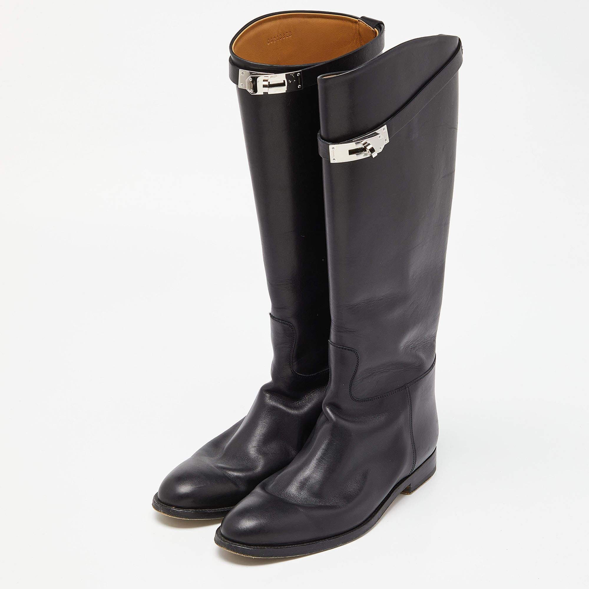  Hermes Black Leather Jumping Boots Size 40 3